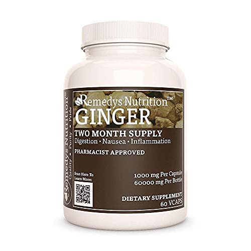 Ginger Root Capsules Remedy's Nutrition MEGA Strength 1,000 mg per Capsule/60,000 mg per Bottle Vegan
