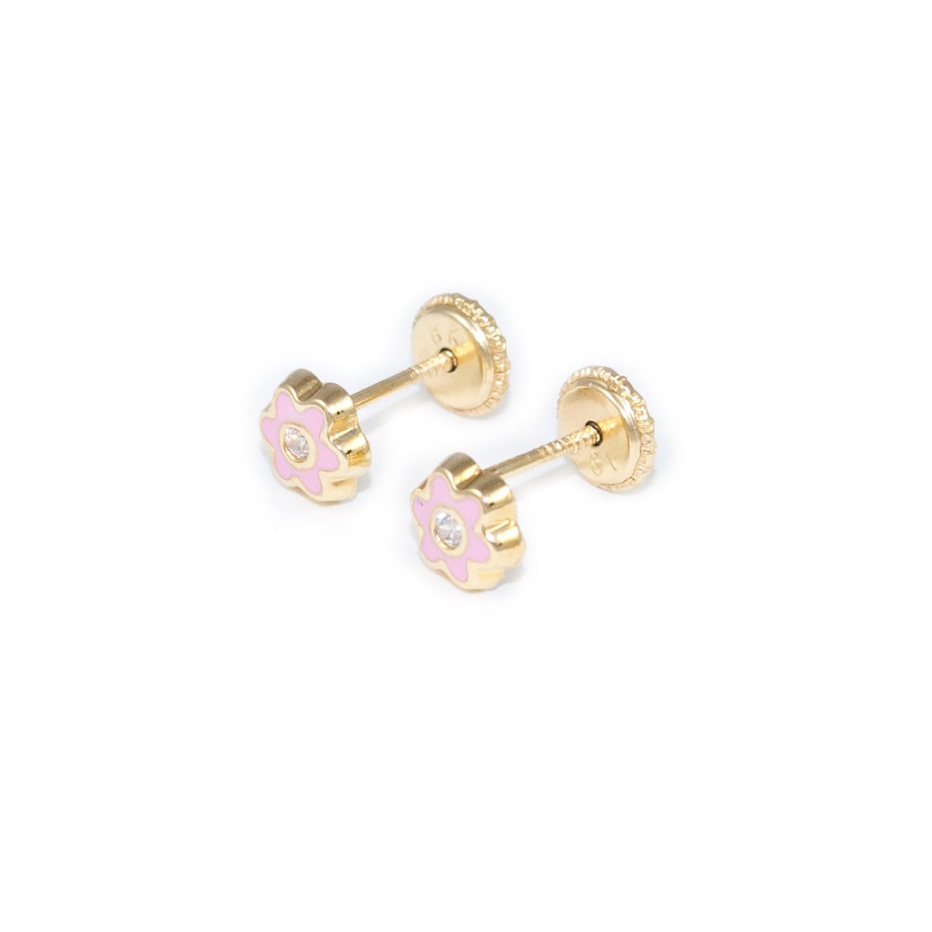 Mondepetit - Orecchini bambini ragazza Smalto rosa chiaro fiore margherita Zircone Oro Giallo 18K - Scatola Regalo - Certificato di garanzia