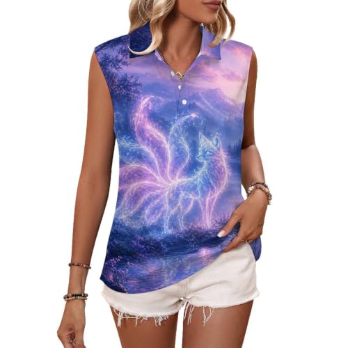 Golf Shirts for Women Collared Polo Tennis Tank Top Pastel Aura Fox