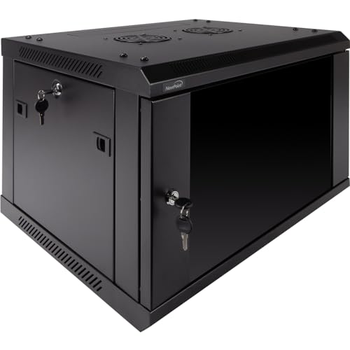 Image of NavePoint 6U Server Rack Enclosure - 17.7 inch Deep, Wall Mount Network Cabinet with Locking Glass Door for 19 inch IT Equipment, Network Rack with 2 Fans, Removable Side Panels, Black