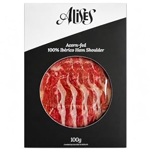 100% iberischer Eichelschinken Schulter - 100g Schinkenscheiben - Iberico Schinken Schulter Pata Negra - Spanische Schinkenschulter - Vakuum verpackt - Paleta 100% Jamon Iberico de Bellota