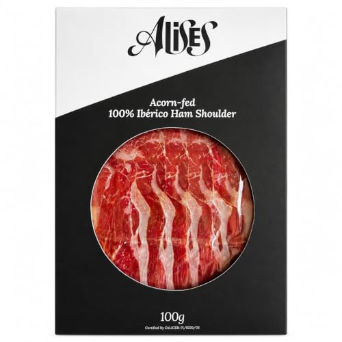 100% iberischer Eichelschinken Schulter - 100g Schinkenscheiben - Iberico Schinken Schulter Pata Negra - Spanische Schinkenschulter - Vakuum verpackt - Paleta 100% Jamon Iberico de Bellota