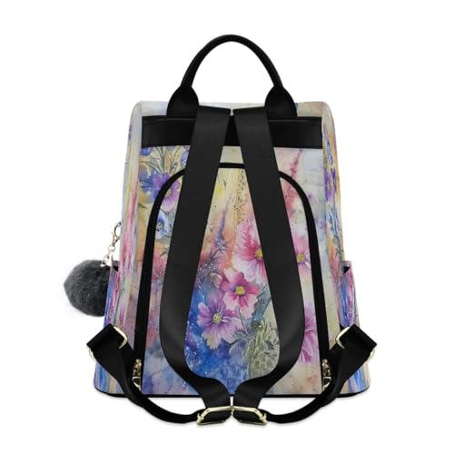 Image of Summer Floral Purple Women Backpack Purse Anti-theft Casual Shoulder Bag Fashion Ladies Bags