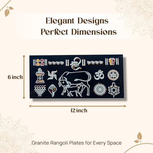CHITRASHILA Stone Chaitrangan Rangoli on Granite Tiles 12 X 6 inch,Traditional Vastu Items,Gau MATA,Swastik,Om,Tulsi,Shankh for Home Decor,Pooja Mandir,Door Entrance| Ready-to-Use & Low Maintenance