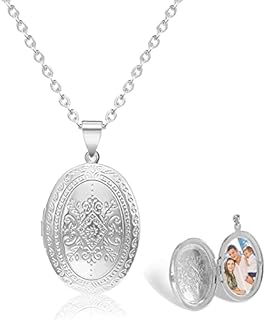 Locket Necklaces That Holds Pictures Oval Heart Shaped Necklace Personalized Lover Gift Engraved Pattern for Women Men Teenager Girls Boys