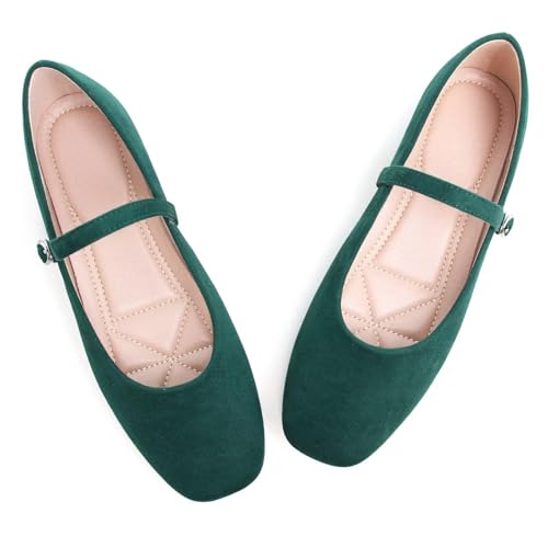 Image of TN TANGNEST Leather Flats for Women Retro Mary Jane Flats | Comfortable Square Toe Slip On Flats with Buckle Strap, Soft Work Flats Office Shoes