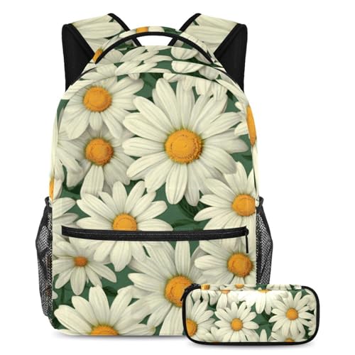 Cartables de grande capacité motif marguerite avec trousse scolaire