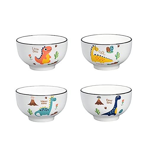 Suppenschüssel-Set aus Keramik, 11,4 cm, niedliches Cartoon-Dinosaurier-Design, Salatschüsseln, Eisschalen, 4 Stück