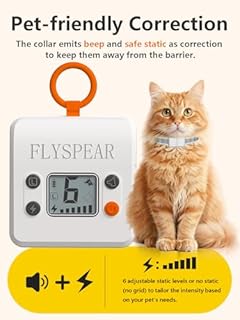 FLYSPEAR Wireless Cat Barrier - Rechargeable Indoor Barrier with 6 Adjustable Range Radius up to 7 ft, 6 Adjustable Safe Static Intensity, Electric Fence System for Cats Small Dogs with Hook (White)