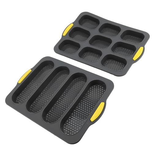 Mini Loaf Baking Made Easy: Xixian 9-Cavity + 4-Cavity Perforated Silicone Loaf Pan Set with Brush and Scraper