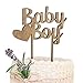 PAPA LONG Rustic Wooden Baby Boy Cake Topper For Baby Shower Include 2pcs PP Holder for SAFE FOOD CONTACT