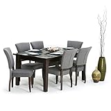 Simpli Home Joseph Contemporary 7 Pc Dining Set with 6 Upholstered Dining Chairs in Slate Grey Linen Look Fabric and 66 inch Wide Table