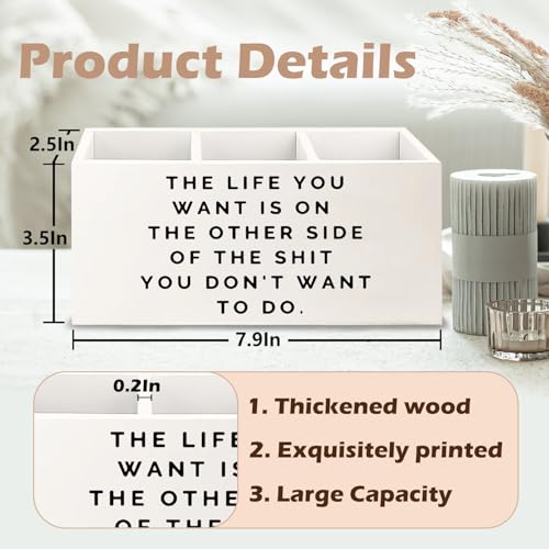 Image of Inspirational Gifts Wooden Pen Pencil Holder for Office Desk Accessories, Motivational Gifts for Women, Inspirational Quote Makeup Brush Toothbrush Holder Organizer