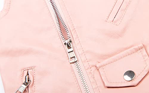 Mud Kingdom Toddler Kids Girls Leather Vest Jacket Zipper Pu Faux Motorcycle Fashion Spring Fall Pink 3T #TOP3
