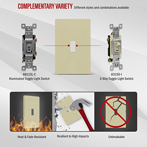 Image of ENERLITES Screwless Toggle Switch Wall Plate, Child Safe Light Switch Cover, Standard Size 1-Gang 4.68 inch x 2.93 inch, Unbreakable Polycarbonate Thermoplastic, UL Listed, SI8811-I, Glossy, Ivory