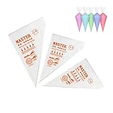 Juego de manga pastelera: 100 mangas pasteleras desechables grandes, 100 mangas pasteleras medianas desechables, 100 pequeñas mangas pasteleras desechables, pueden soportar el uso fuerte de la extrusión sin deformación ni deformación. Puedes utilizar algunas bolsas de cristal para diferentes colores al mismo tiempo. Cada bolsa de tubo de pastelería es más gruesa y tiene alta resistencia y flexibilidad, fácil de usar, no es fácil de dañar, bordes a prueba de explosiones. Usa la bolsa de forma segura.
