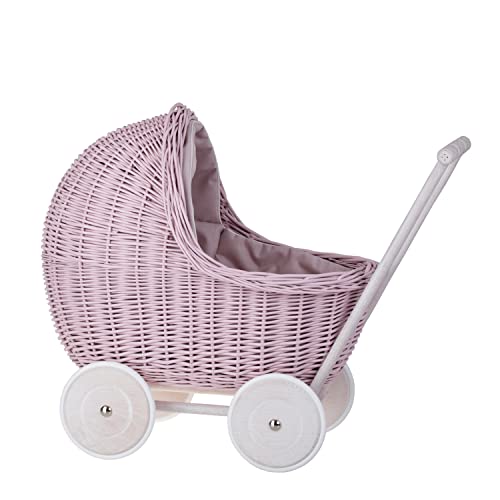 e-wicker24 Alles aus Weide Puppenwagen aus Weide mit Bettwäsche perfekte Geschenkidee Korbpuppenwagen schöner Spielzeug aus Korbgeflecht Korbwagen für Puppen Spielzeug für Mädchen (Pink) – Bild 6