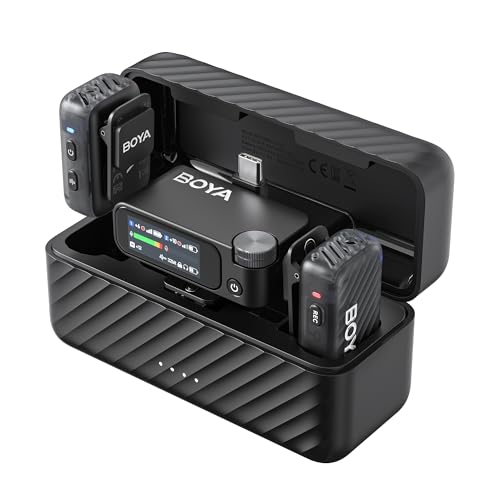BOYA BOYAMIC 2 Micrófono inalámbrico Lalalier para iPhone 15/16, Android, cámara, reducción de Ruido con IA, 48 KHz/32 bits, Mini micrófono de Clip Compatible con micrófonos de Solapa externos