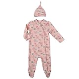 Baby Girls Footed Pajama Side Snap Footie Sleeper Blushing Flowers Onesie with Hat (6-9 Months)