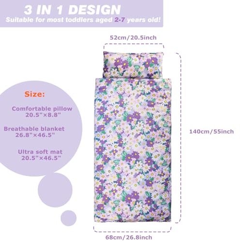 Image of Nap Mat with Removable Pillow and Soft Blanket, Lightweight Sleeping Bag, Travel Slumber (Blooming Flowers)