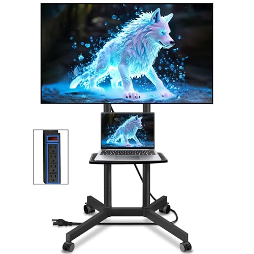 Solid Grace Rolling TV Stand with Power Outlet for 32-75