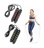 GIMIRO Springseil mit hautfreundlichem Schaumstoffgriff, Stahlseil, Speedspringseil, längenverstellbar, rutschfest, Fitness und Eundurance Trains, Kinder und Erwachsene Sport (GREEN + RED)