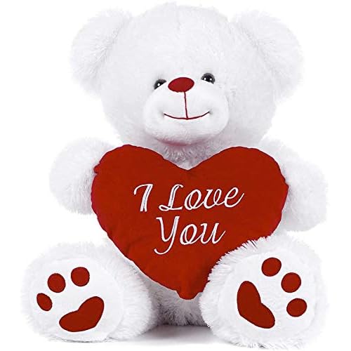Paws Weißer Teddybär mit rotem Herz und Aufschrift I Love You (weiß, 26,7 cm)