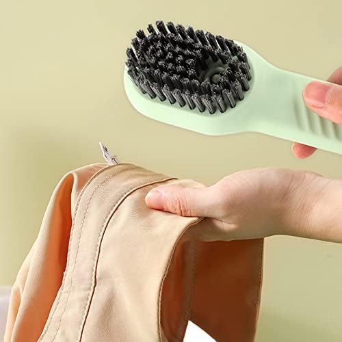 QOPAHI Cleaning Brush for Shoes, Soft Bristle Brush with Soap Dispenser Press Type Automatic Liquid Adding Cleaning Brush Household Scrubbing Brush for Shoes/ Clothes Large Areas Scrubbing, Green