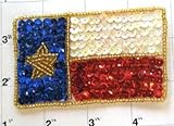 Texas Flag Applique, Sequin Beaded 3.5" x 2.25"