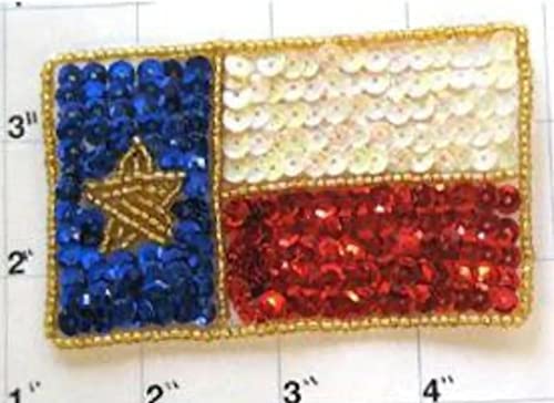 Texas Flag Applique, Sequin Beaded 3.5" X 2.25" #TOP16