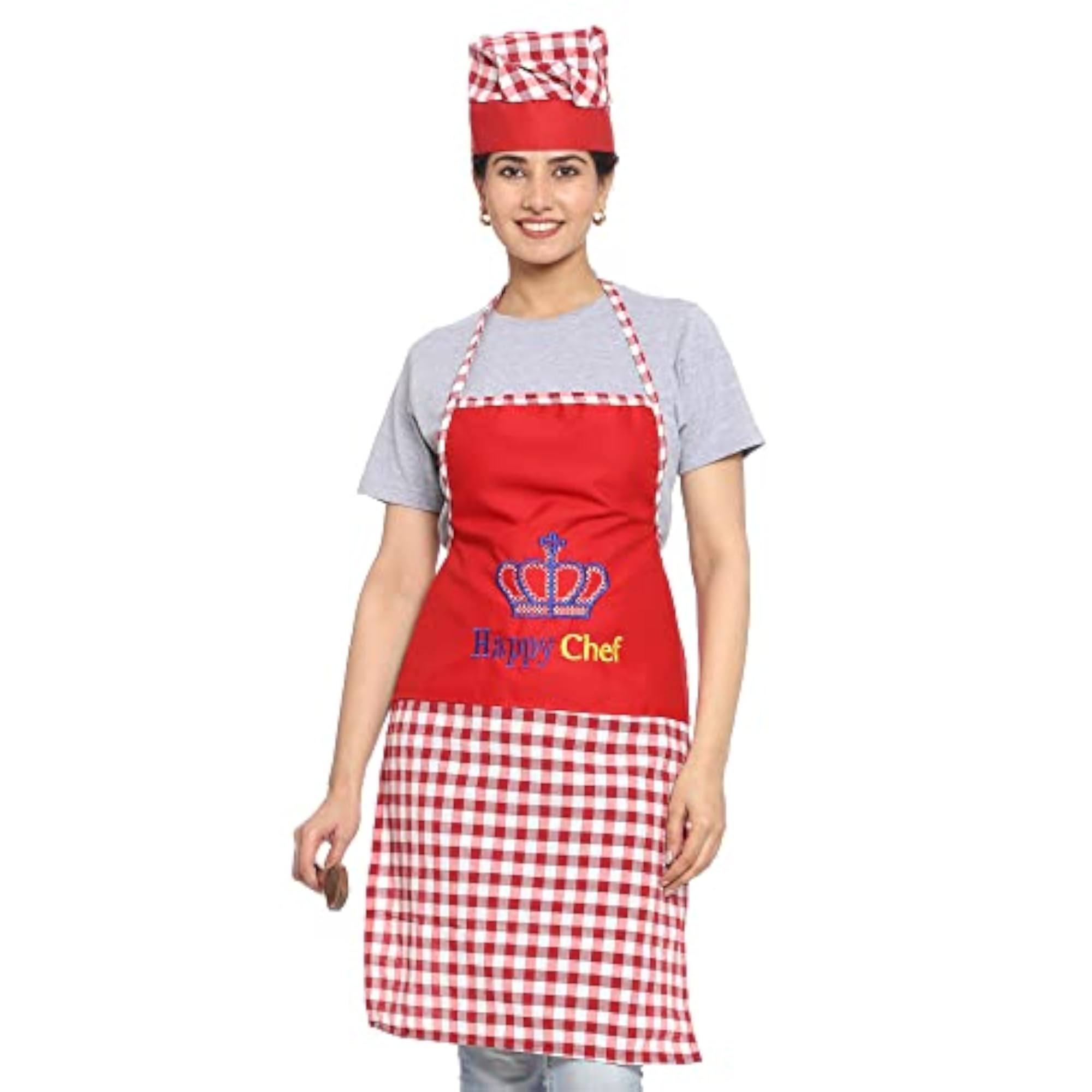 Men's Happy Chef Embroidered Polyester Apron with Matching Chef Cap