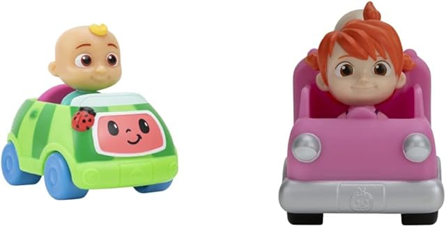 CoComelon BANDAI JWC0175S Mini Vehicle (Melon Car), Green & WT80111 Mini Vehicle Ice Cream Truck, Light Pink