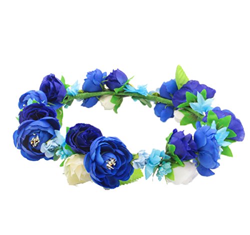Love Sweety Flower Crown Flower Headband Hair Wreath for Wedding Featival (Royal Blue)