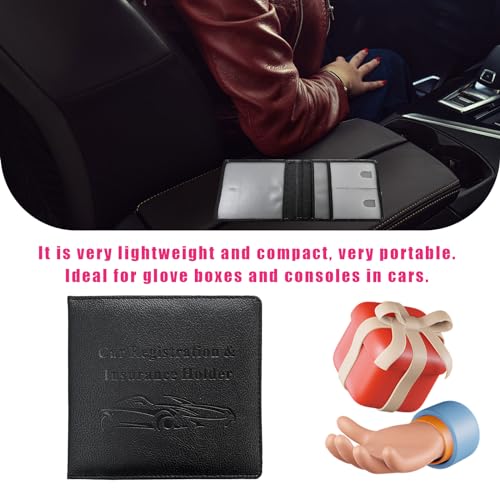 Dickno Car Registration and Insurance Holder, 5.51\" × 5.11\" Leather Vehicle Glove Box Organizer with Magnetic Closure, Auto Document Holder for Cards and Drive License (Black) - Thumbnail 6