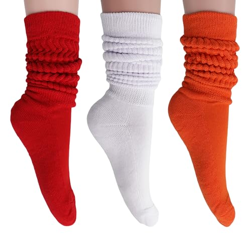 AWS/American Made 3 Pairs Slouch Socks for Women Pack Colorful Extra Heavy and Long Shoe Size 5 to 10