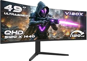 Vibox 49-Zoll 120Hz UltraWide Curved Gaming-Monitor – UWQHD-Auflösung, 1ms, Adaptive Sync, HDMI & DisplayPort