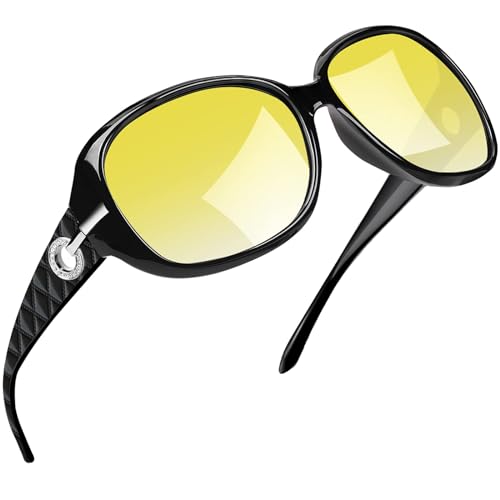 Joopin Womens Night Vision Glasses for Driving, Oversized Anti Glare Night Driving Glasses UV Protection Nighttime (Night Vision Yellow Lens)