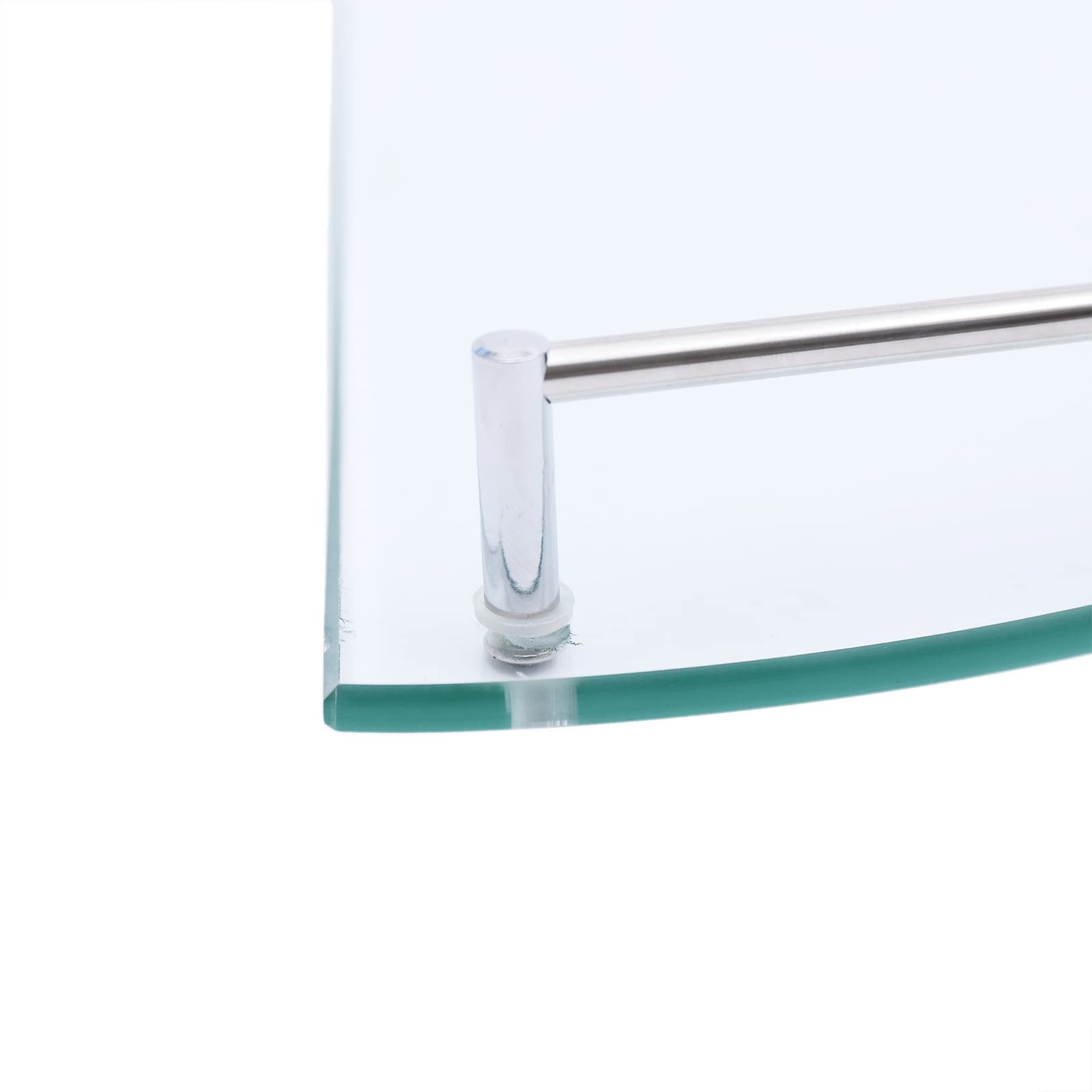 BSM Marketing Mensola angolare in vetro temperato, 200 mm, spessore 6 mm, per bagno, camera da letto, cucina, con grandi supporti cromati (nero