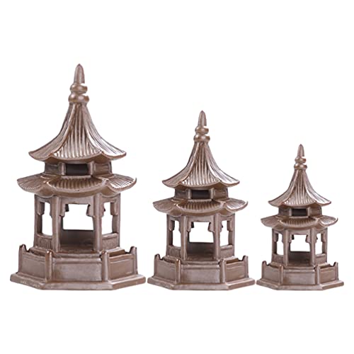 ARTIBETTER 3Pcs Mini Pagoda Statue Fairy Garden Miniature Hexagon Figurine Ceramic Flower Vase Micro Landscape Asian Zen Garden Home Aquarium Dollhouse Decoration