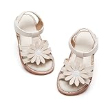 PHIRAMIN Toddler Girls Beige Sandals - Little Girl Summer Dress Shoes Size 8 Flower for Party Wedding School