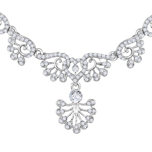 Image of Atasi International American Diamond Style Silver Plated Necklace with Earrings Jewellery Set for Women - Perfect for Party, Wedding, and Engagement
