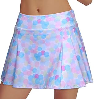 RainbowTree Women's Tennis Skirt Golf Skort Pleated with Side Inner Pockets Indoor Exercise,Runs