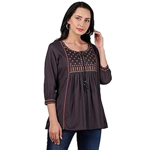STOP by Shoppers Rayon Embroidered Round Neck Womens Regular Tunic
