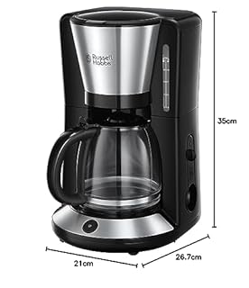 Russell Hobbs Macchina da Caffè Americano Programmabile con Timer 24h, Display LCD, Filtro Lavabile, Piastra Riscaldante, Funzione Stop-Goccia, Caraffa in Vetro 12 Tazze 1000 W – Adventure 24010-56