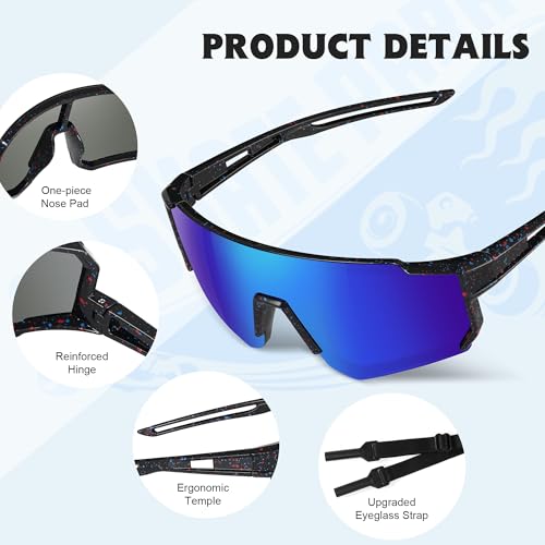 kunchu Kids Sunglasses Polarized - UV Protection Boys Youth Cycling Goggles Baseball Sunglasses with Glasses Strap (WhiteBBlue+BlackRed+BlackB) by kunchu - Image 5