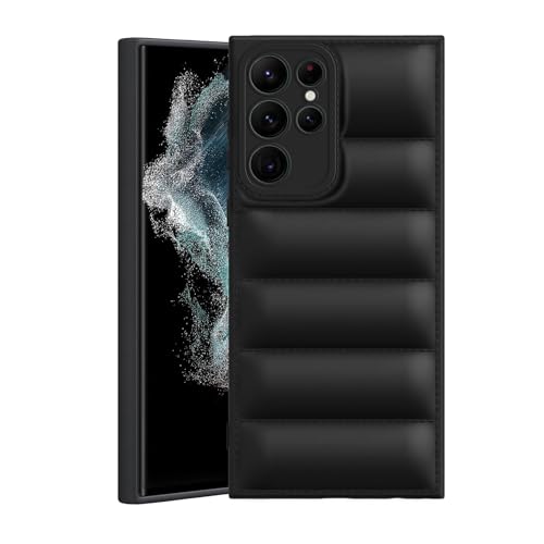 Image of Amazon Brand - Solimo Puffer Case Camera Protection Soft Back Cover for Samsung Galaxy S22 Ultra - Black - Rubber