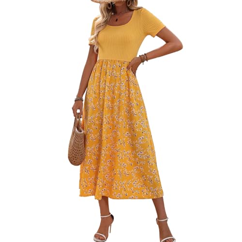 SYKT Women's Summer Dress Short Sleeve Maxi Dresses Empire W...