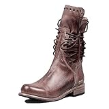  Minetom Damen Stiefel Mit Blockabsatz Biker Boots Nieten Herbst Und Winter Schön Combat Boots Klassischer Schnürhalbschuh Braun 41 EU