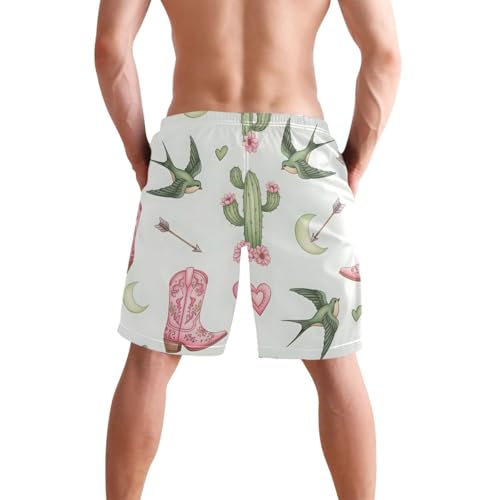 Men's Swim Trunks Quick Dry Swimming Shorts with Pocket Cactus Birds Boots Hearts Swimsuit Trunks2