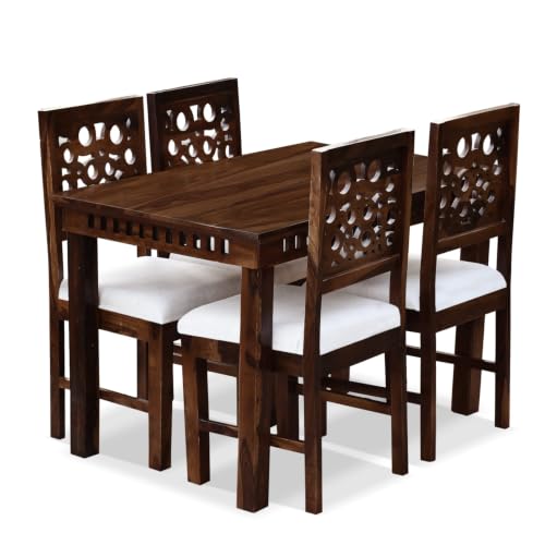 Image of MoonWooden Sheesham Wood Dining Table Set of 4 Wooden Dinner Dinning Table with 4 Chairs for Dining Furniture for Living Room Home (Walnut Finish)